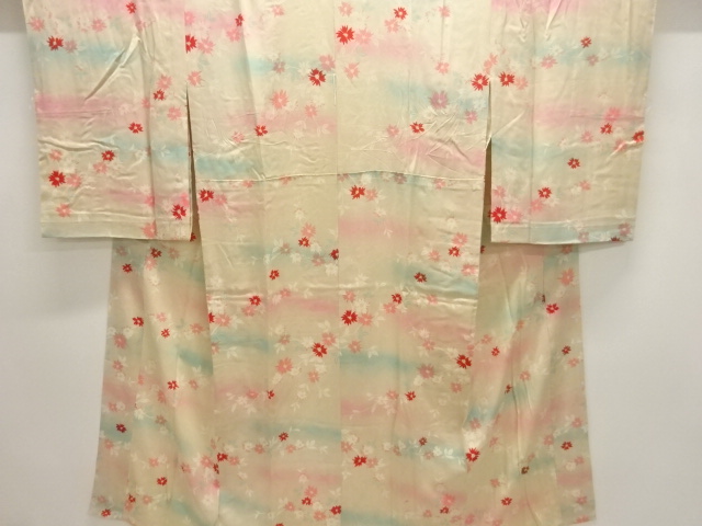 JAPANESE KIMONO / ANTIQUE HITOE JUBAN / SILK / MON KINSHA / FLORAL PLANTS